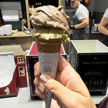 La Romana Gelateria - Top to bottom: Biscotti Della Nona and pistachio; delicious! Creamy and not too sweet - Gelato Near Me