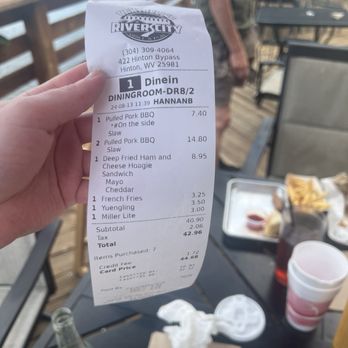 River City Grill and Pub - "Our" receipt. - Burgers Near Me - Hinton, West Virginia River City Grill and Pub - "Our" receipt. - Burgers Near Me - Hinton, West Virginia