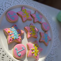 a plate of decorated cookies