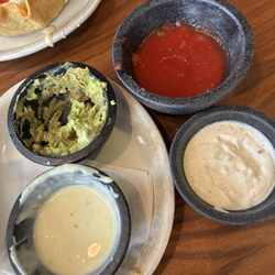 Senor Villa - White queso, fresh guac, salsa, and another interesting dip interesting white chip dip.