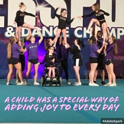 Gage Center Great American Gymnastic Express - Gage Cheer's Special Needs team "Sparks" hitting their pyramid at the Cheersport competition