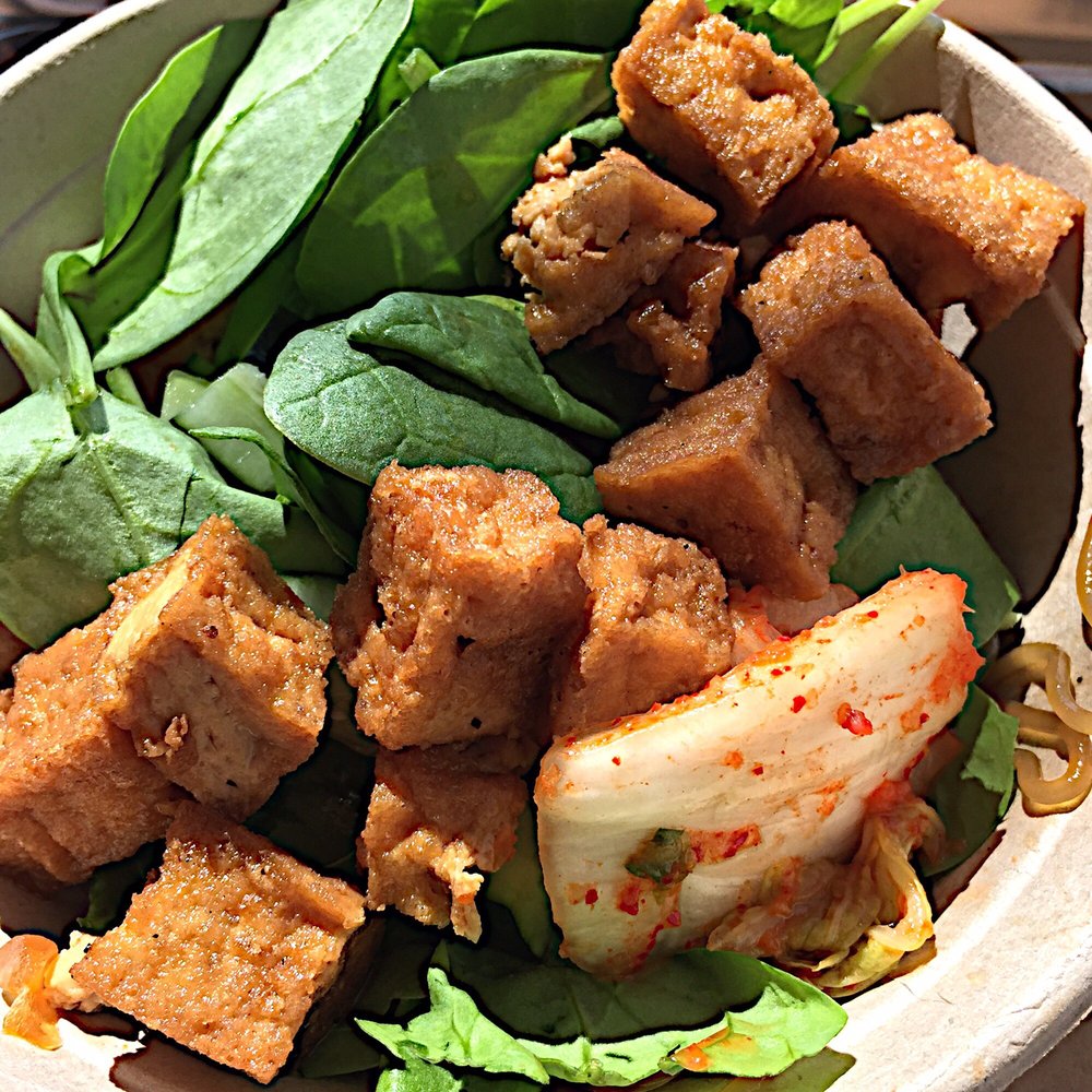 Chi'Lantro - My Noodle bowl with tofu. A little spinach & cucumber topping, with a token Kimchi bite. $8.43 - Korean Near Me - Austin, Texas Chi'Lantro - My Noodle bowl with tofu. A little spinach & cucumber topping, with a token Kimchi bite. $8.43 - Korean Near Me - Austin, Texas