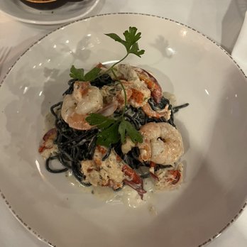 Cafe Pro Bono - Squid ink spaghetti with prawns and lobster - Italian Near Me - Palo Alto, California Cafe Pro Bono - Squid ink spaghetti with prawns and lobster - Italian Near Me - Palo Alto, California