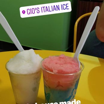 Gio's Italian Ice - Lemon Italian ice on the left, watermelon and blue raspberry Italian ice on the right - Desserts Near Me - Viera, Florida