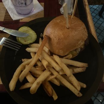 Three Monkeys Cafe - The bourbon Burger, tasted like a normal burger. Not seasoned. Dry and tasteless, ketchup couldn't help this burger m - New American Near Me - Philadelphia, Pennsylvania