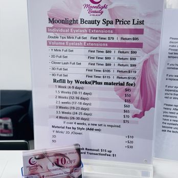 Moonlight Beauty Spa  - Price List - Eyelash Service Near Me - Torrance, California