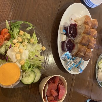 Mrs. Knott’s Chicken Dinner Restaurant - Salad, biscuits and the rhubarb with cherries - Cocktail Bars Near Me - Buena Park, California Mrs. Knott’s Chicken Dinner Restaurant - Salad, biscuits and the rhubarb with cherries - Cocktail Bars Near Me - Buena Park, California