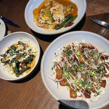 Saizon - Halibut, squash a la plancha, and patatas bravas - New American Near Me - Fresno, California Saizon - Halibut, squash a la plancha, and patatas bravas - New American Near Me - Fresno, California