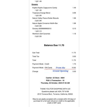 Grocery Outlet - My purchase receipt - spent the $10 Gift Card I won from the Grand Opening  10-30-2025 - Grocery Near Me - Torrance, California