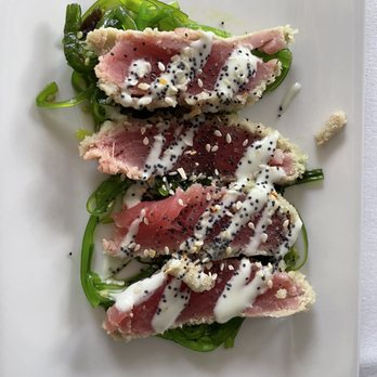 Tisha's Cape May - Ahi tuna over Wakame salad with creamy wasabi drizzle for restaurant week - Seafood Near Me - Cape May, New Jersey Tisha's Cape May - Ahi tuna over Wakame salad with creamy wasabi drizzle for restaurant week - Seafood Near Me - Cape May, New Jersey