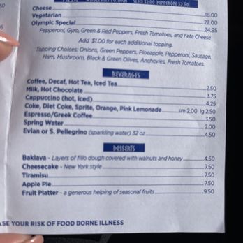 Olympia Cafe - Prices on menu - Greek Near Me - Savannah, Georgia