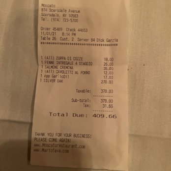 Moscato - Total bill for 2 tonight - Italian Near Me - Scarsdale, New York