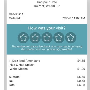 Darkpour Cafe - Charges more than a Starbucks 16oz -_- - Coffee & Tea Near Me - DuPont, Washington Darkpour Cafe - Charges more than a Starbucks 16oz -_- - Coffee & Tea Near Me - DuPont, Washington