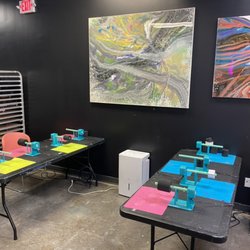 Resin tumbler station.