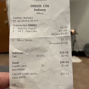 Frank's Pizzeria - Receipt - Pizza Near Me - Chicago, Illinois
