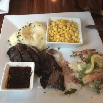 That Place In Ogunquit - Hanger Steak with added crab stuffed Shrimp. Very good - New American Near Me - Ogunquit, Maine