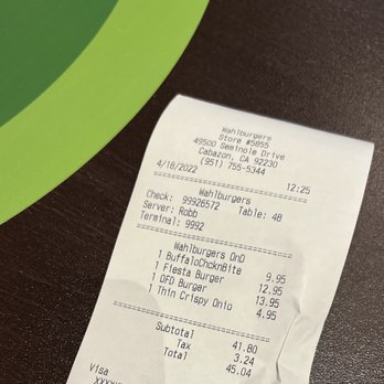 Wahlburgers - Receipt - American Near Me - Cabazon, California