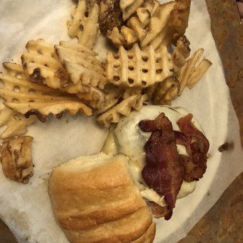 Whiskey Bar Kitchen - The WB(K) burger w/waffle fries - Pubs Near Me - Augusta, Georgia Whiskey Bar Kitchen - The WB(K) burger w/waffle fries - Pubs Near Me - Augusta, Georgia