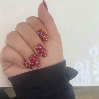 D Nails - Red gel X. Medium length with white polka dots - Nail Salons Near Me - Hacienda Heights, California D Nails - Red gel X. Medium length with white polka dots - Nail Salons Near Me - Hacienda Heights, California