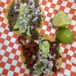 Carne asada and al pastor tacos Carne asada and al pastor tacos