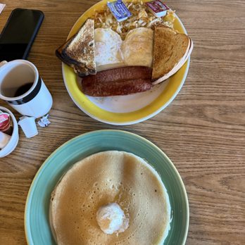 Running Bear Pancake House - 2 egg breakfast and side of buffalo sausage with a buttermilk pancake (à la carte) so delicious - Breakfast & Brunch Near Me - West Yellowstone, Montana