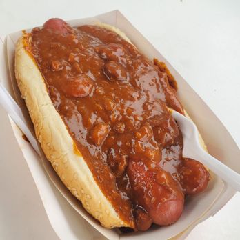 Jane's Corndogs - @makeMePrettie chili dog with chopped up hotdogs as a part of their chili. - Fast Food Near Me - Seal Beach, California Jane's Corndogs - @makeMePrettie chili dog with chopped up hotdogs as a part of their chili. - Fast Food Near Me - Seal Beach, California