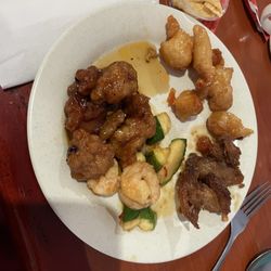 China Gourmet Buffet - General Cho's, spicy chicken, honey chicken, shrimp with zucchini