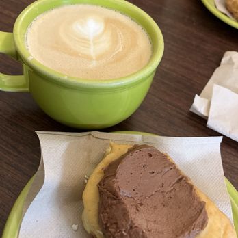 Anchor & Anvil Coffee Bar - Caramel latte and vanilla cream donut from Oram's - Coffee & Tea Near Me - Ben Avon, Pennsylvania