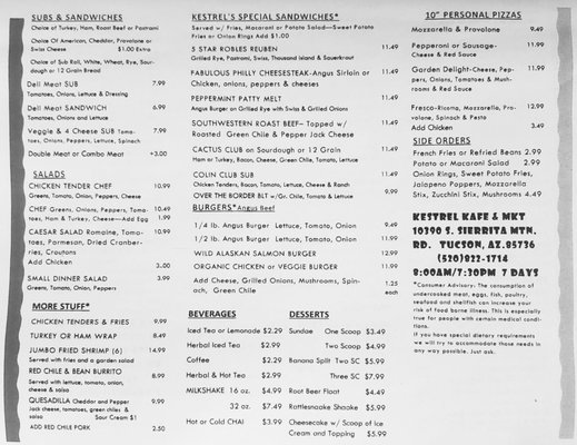 Menu photo 1 Kestrel Cafe Tucson, AZ