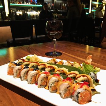 The 1126 Restaurant - While dragon roll, crunchy California roll, a shrimp tempura roll, and a glass of wine - Sushi Bars Near Me - Columbus, Ohio The 1126 Restaurant - While dragon roll, crunchy California roll, a shrimp tempura roll, and a glass of wine - Sushi Bars Near Me - Columbus, Ohio