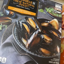 a package of mussels and other foods