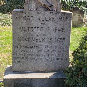 Edgar Allan Poe Grave - Original burial plot of Edgar Allan Poe - Landmarks & Historical Buildings Near Me - Baltimore, Maryland Edgar Allan Poe Grave - Original burial plot of Edgar Allan Poe - Landmarks & Historical Buildings Near Me - Baltimore, Maryland