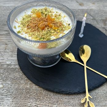 Taksim - Complimentary Birthday Dessert (not mine): Raki Palace Pudding w/ pistachio, apricot - Mediterranean Near Me - San Francisco, California