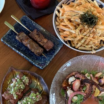 Juju - That Old Pizza Hut - Cocktail Mentaiko Fries Beef Tenderloin - onions and such on top Beef Tongue Char-Grilled Tako Salad - Japanese Near Me - Orlando, Florida Juju - That Old Pizza Hut - Cocktail Mentaiko Fries Beef Tenderloin - onions and such on top Beef Tongue Char-Grilled Tako Salad - Japanese Near Me - Orlando, Florida