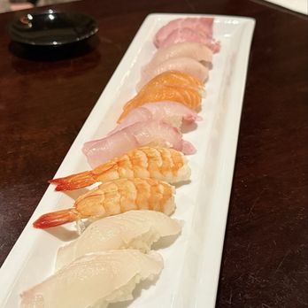 Sushi Shunka - Nigiri - Hirame, shrimp, yellow tail belly, salmon, higesori, toro - Sushi Bars Near Me - Costa Mesa, California