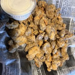 Chicken gizzards. They are small but good. Horseradish sauce is good.