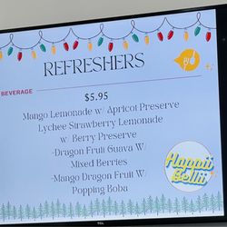 Happii Bellii - Refreshers menu