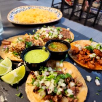 Tacos Y Tequila - Variety of tacos with a side of rice - Mexican Near Me - Norfolk, Virginia