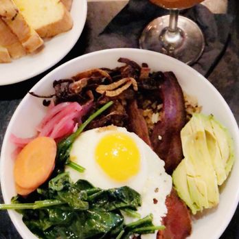 Toast - Bacon fried rice  with the seasonal spiked cider cocktail which I got with Bulleit bourbon - Breakfast & Brunch Near Me - Birmingham, Michigan