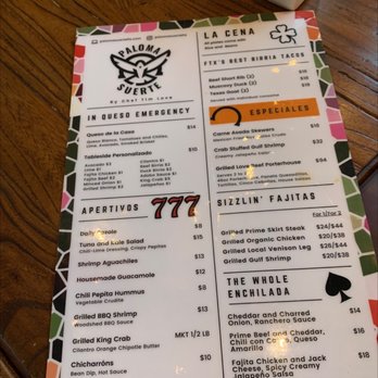 Paloma Suerte - Menu - Mexican Near Me - Fort Worth, Texas Paloma Suerte - Menu - Mexican Near Me - Fort Worth, Texas