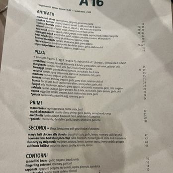 A16 - menu - Italian Near Me - San Francisco, California A16 - menu - Italian Near Me - San Francisco, California