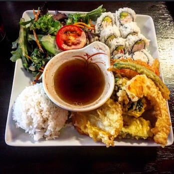 Roppongi Sushi - Bento box meal with California rolls and vegetable tempura. - Japanese Near Me - Livermore, California
