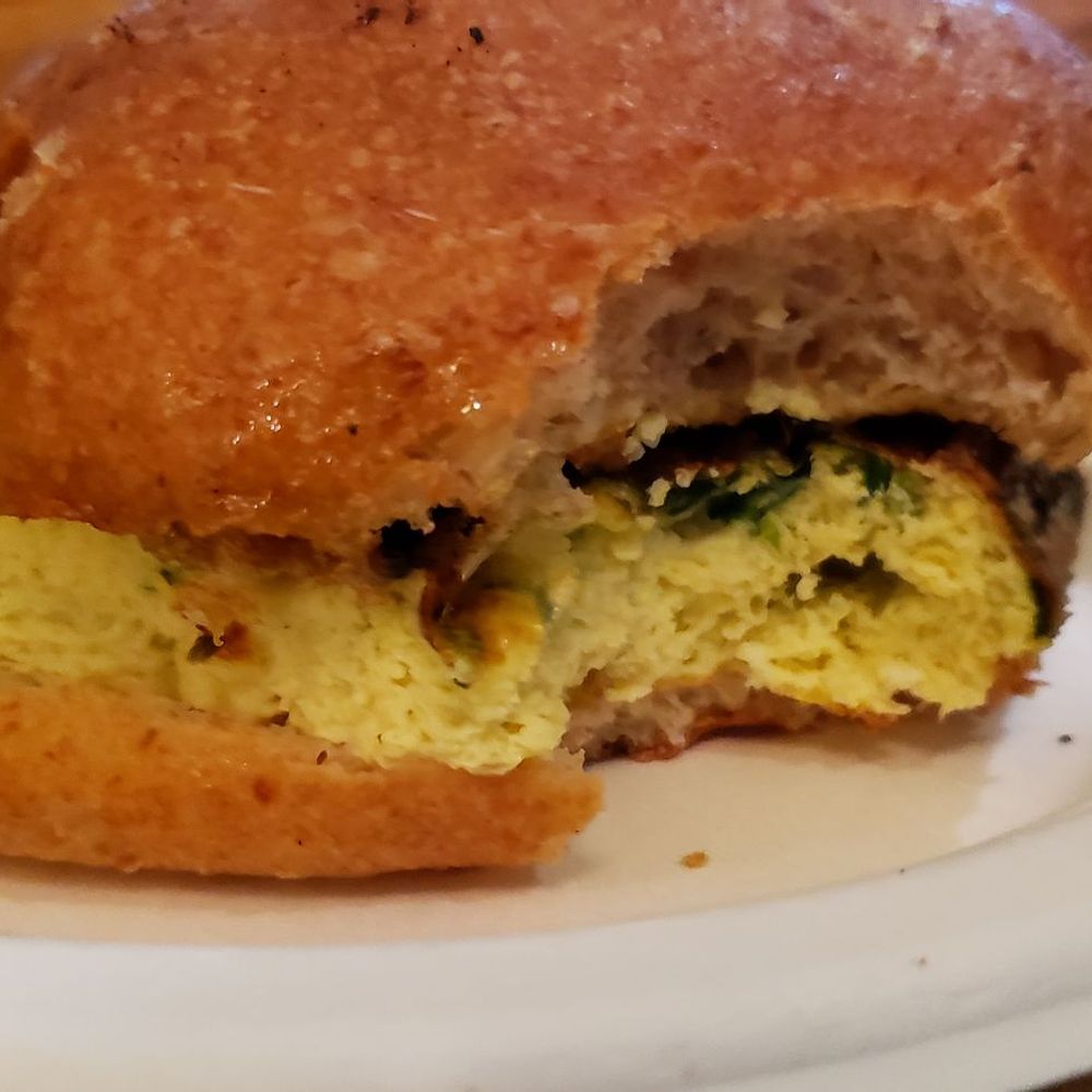 Amy's Bread - Spinach asiago frittata sandwich. Remember to finally get a shot after taking a bite! Yummy, as always! :) - Bakeries Near Me - New York, New York