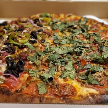 Rustic Fire - Half the Works, half Neapolitan. Large size. - Pizza Near Me - Paso Robles, California Rustic Fire - Half the Works, half Neapolitan. Large size. - Pizza Near Me - Paso Robles, California