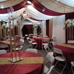 MJ Magical Events - Shed with draping , linens , centerpieces tables and chairs