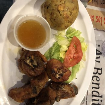 Isla Del Encanto - Mofongo with Fried Chicken Chunks (chicharrones de pollo). - Puerto Rican Near Me - Miami, Florida Isla Del Encanto - Mofongo with Fried Chicken Chunks (chicharrones de pollo). - Puerto Rican Near Me - Miami, Florida