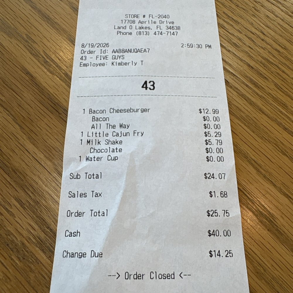 Five Guys - Everything is so expensive!!! - Burgers Near Me - Land O' Lakes, Florida