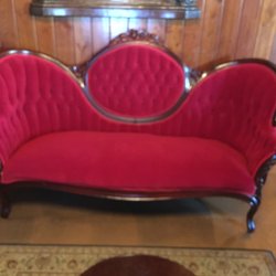 Howard Johnson's Reupholstery - Victorian sofa. Totally restored. Frame was damaged.