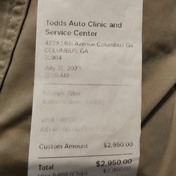Todd's Auto Clinic - First receipts July 31st 2023