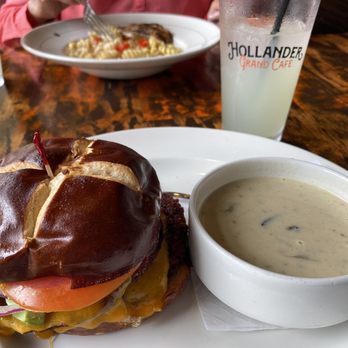 Café Hollander Brookfield Corners - Double smashed veggie beet burger With a cup of soup - Bars Near Me - Brookfield, Wisconsin